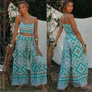NEW! Boho Floral Gypsy Crop Top & Wide Leg Pant Set